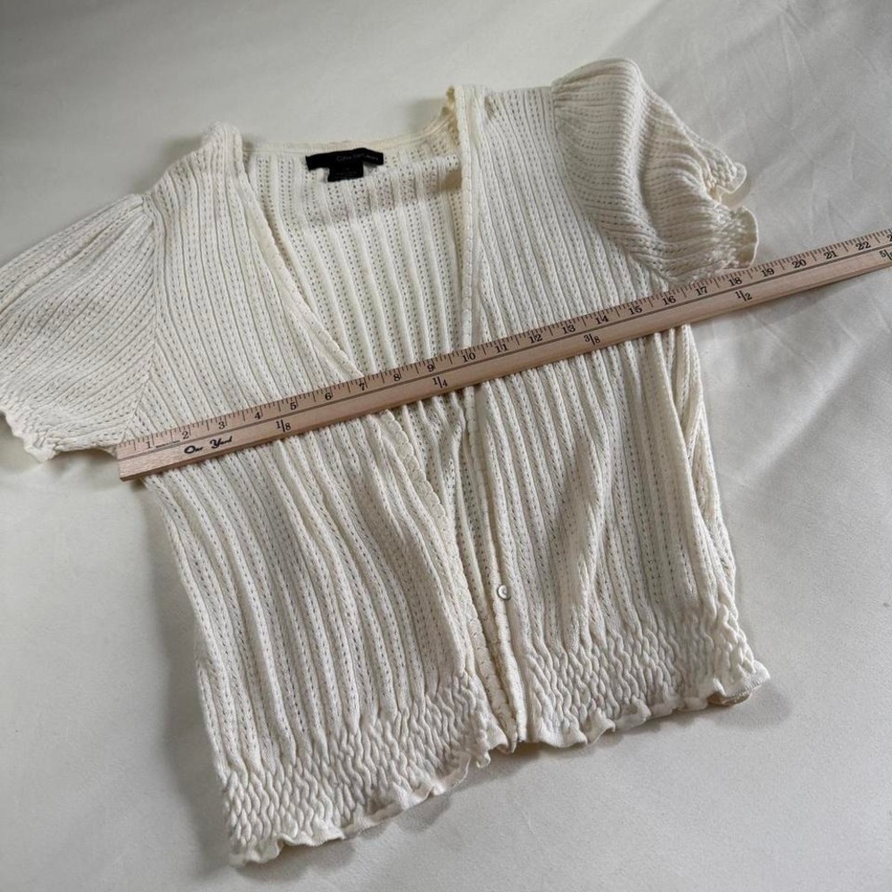 Y2K cream knit short sleeve cardigan Calvin Klein size large - Picture 3 of 4
